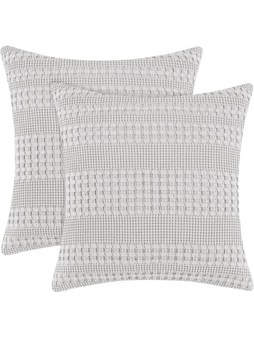 Light Grey Cotton Waffle Weave Euro Sham Covers 26x26, Soft Decorative